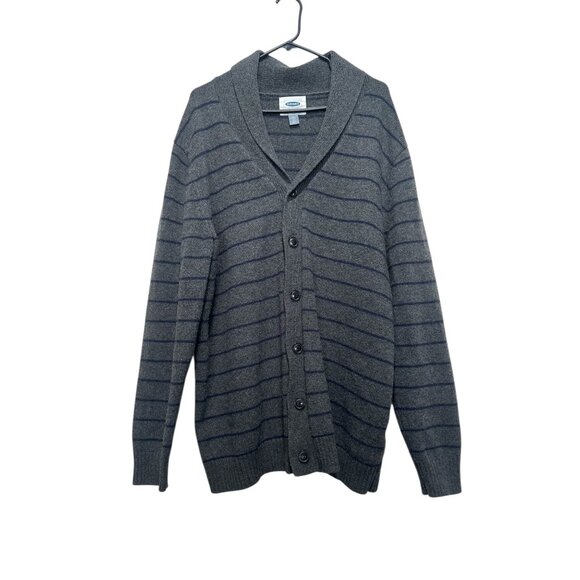 Old Navy Wool Button Down Cardigan Men XXL Tall Gray Shawl Neck Striped Nautical - Picture 1 of 13